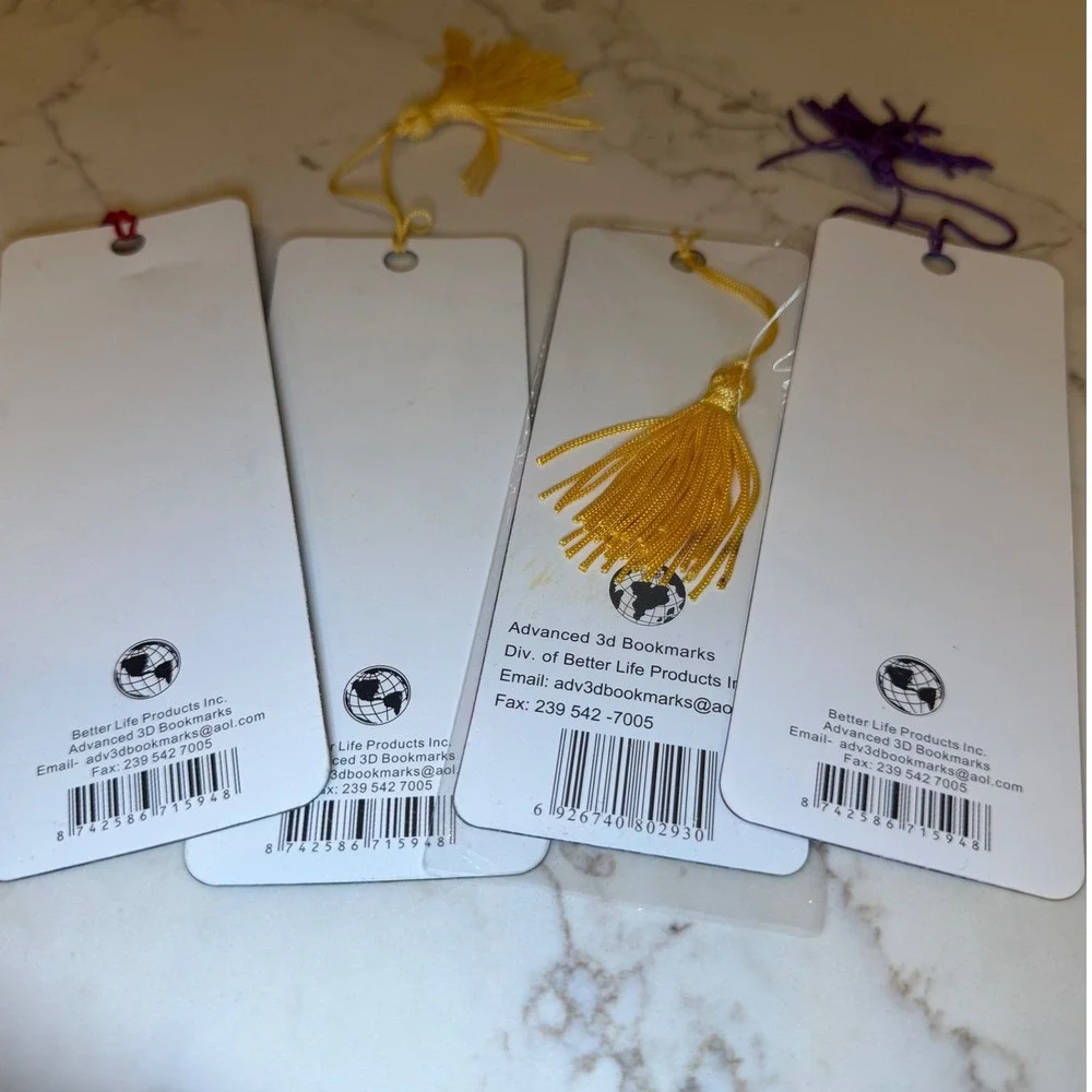 Vintage Advanced 3D Lenticular Bookmarks Lot of 4 Pirate Space Wine Tassels